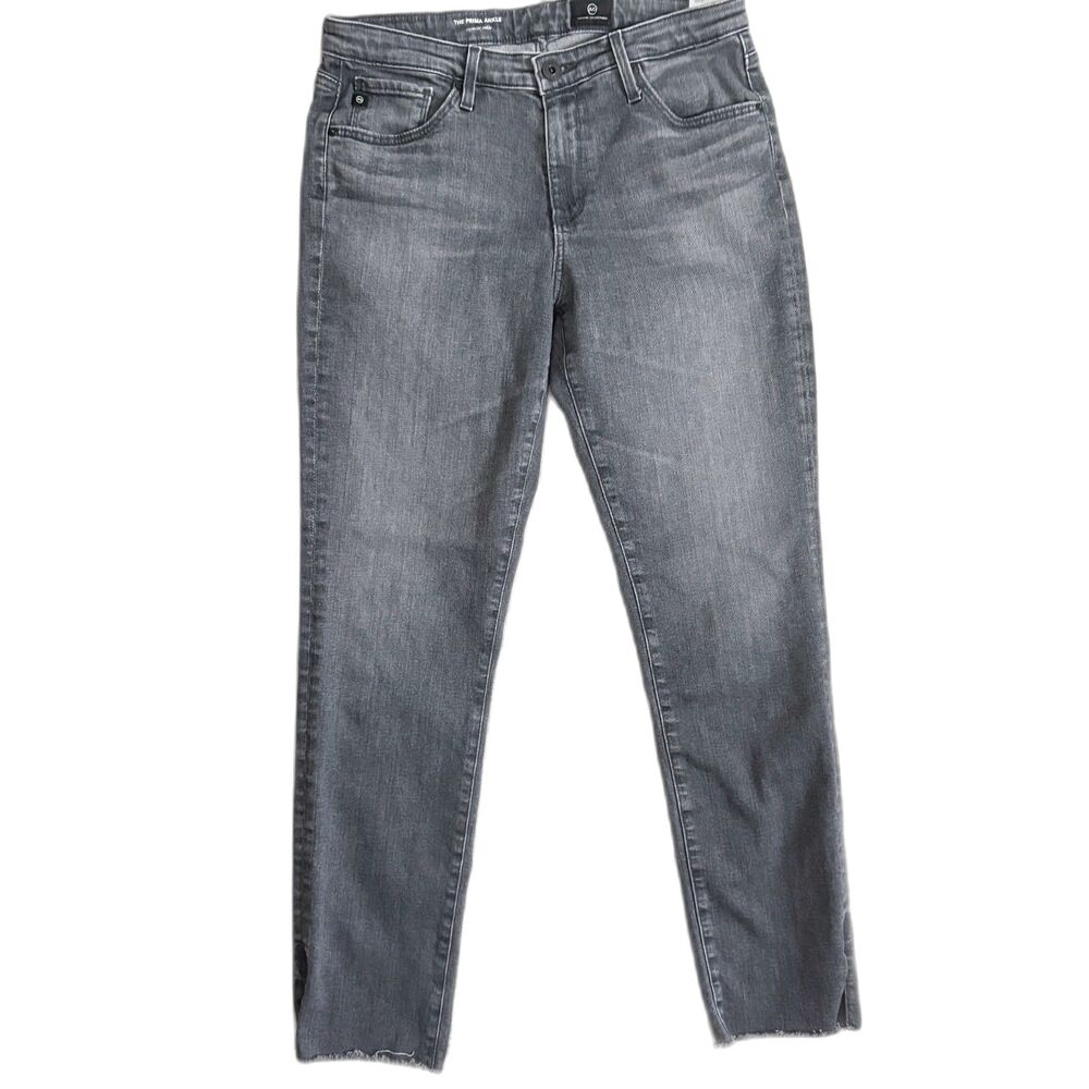 AG Adriano Goldschmied The Prima Ankle Grey Cigarette Jeans Size 30 Raw Slit Hem